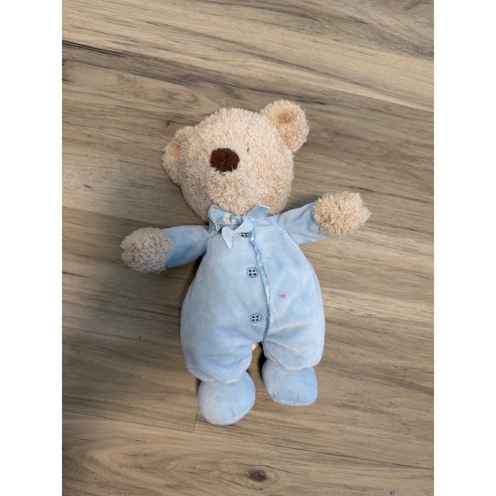 Carter's Tan Bear Blue Sleeper Sewn Buttons 2007 Stuffed Plush Lovey
